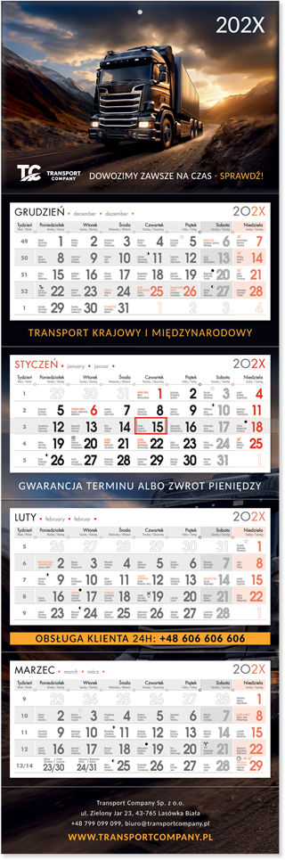 kalendarz czterodzielny z czterema reklamami 2026