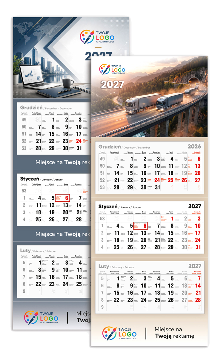 kalendarz tr�jdzielny 2027 - nadruk na pleckach